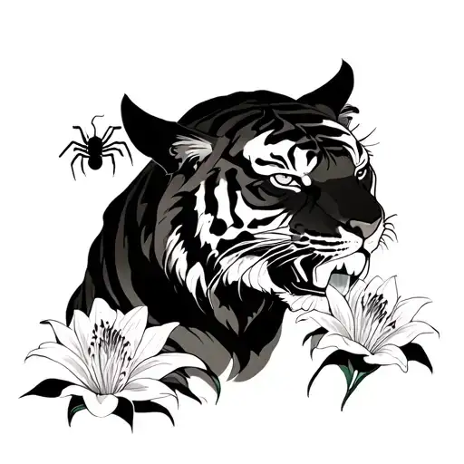 Tiger Surrounded With Spider Lilies