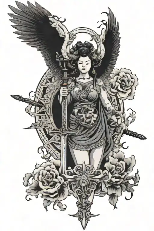 Goddess Themis With A Sword And Wings