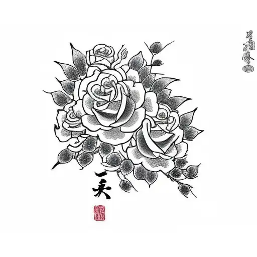 Japanese Cheery Blossom Tattoo With Roses And Dove