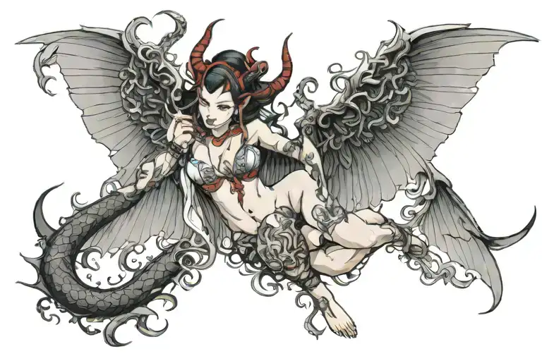 999 Numbers Devil Wings Girls Succubus Underboobs Female