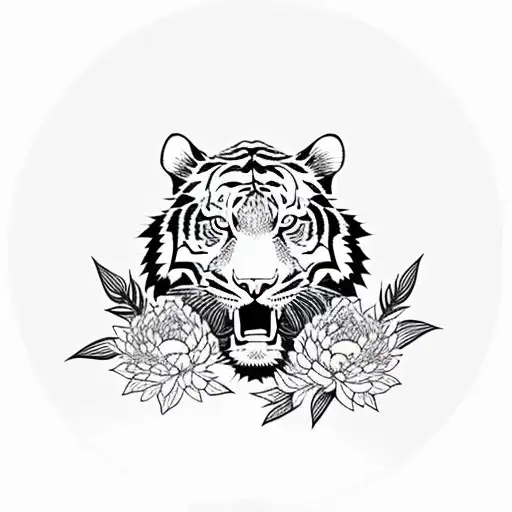 Japanese Style Tiger Running Surrounded By Peonies