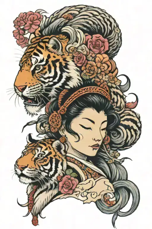 Virgo The Virgin Woman With A Head Gear Of The Head Of A Powerful Tiger Colored