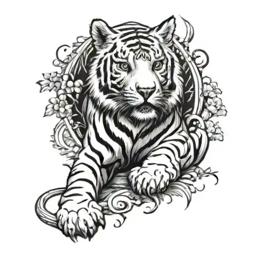 Japanese White Tiger Surrounded