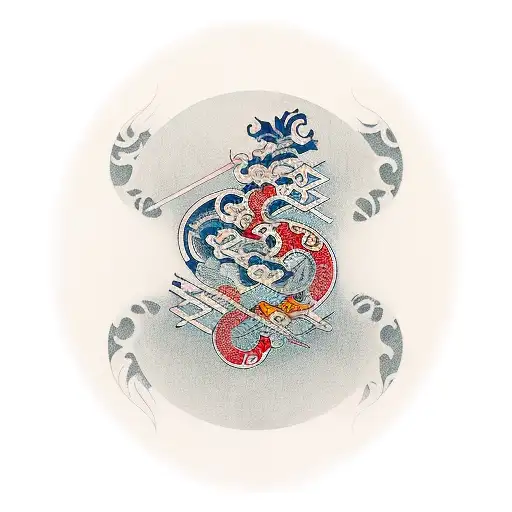 Stylized Musical Symbol With Japanese Motifs