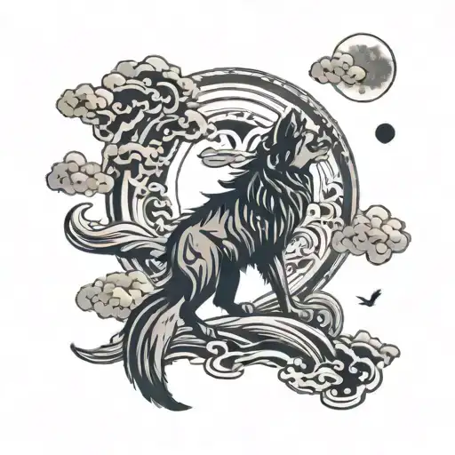 A Wolf Howling At The Moon Surrounded By Swirling Dark Clouds Representing Facing Your Demons