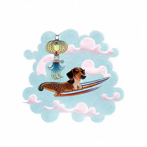 Wiener Dog On Cloud