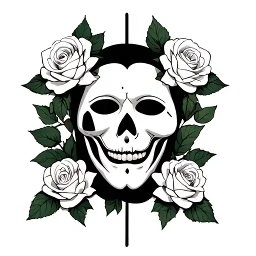 Comedy And Tragedy Masks White Roses Scary Death