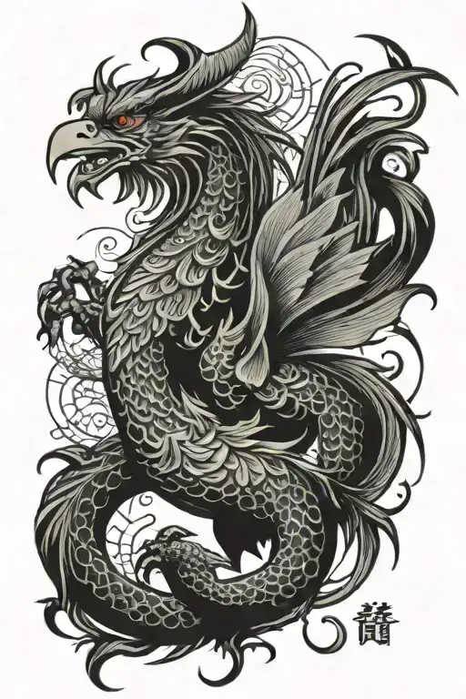 Zodiac Rooster And Dragon Intertwined