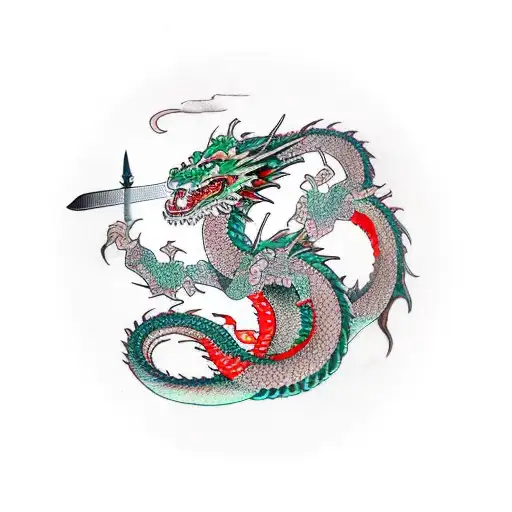 Dragon Wrapping Around Sword With The Number 19