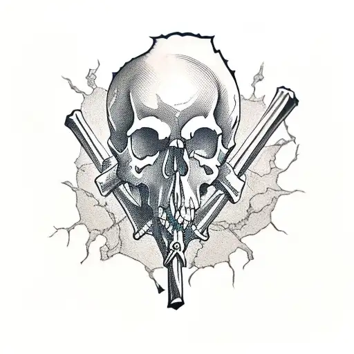 A Skull With A Battleaxe