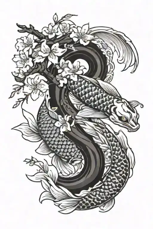 Samurai Cherry Blossom Tree Koi Fish