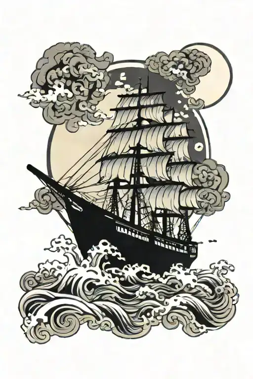 Ship Sailing Through Stormy Full Moon