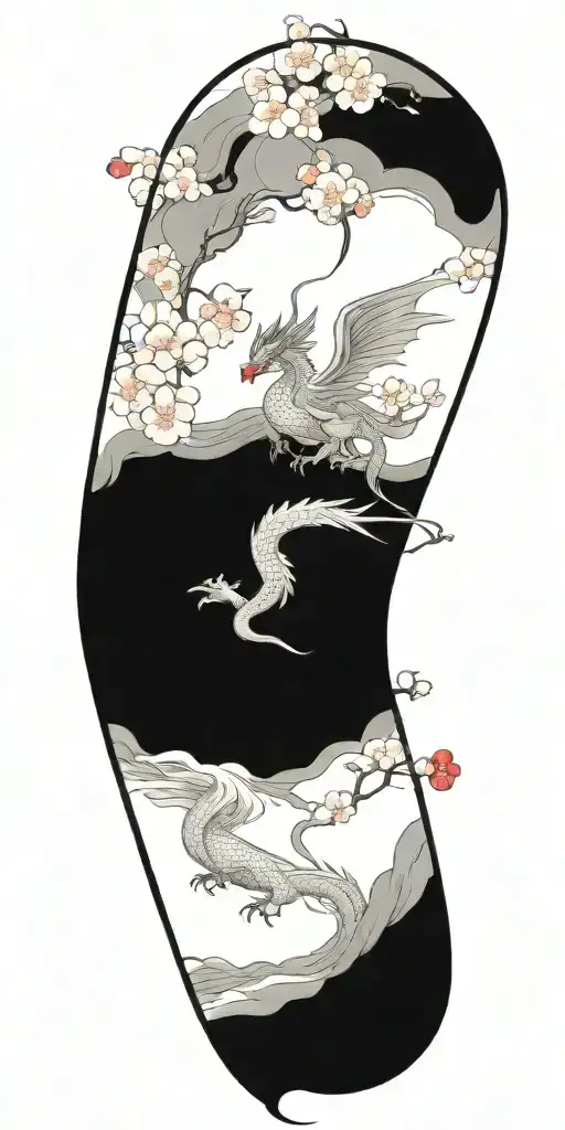 Dragon Phoenix Cherry Blossom Petals Falling