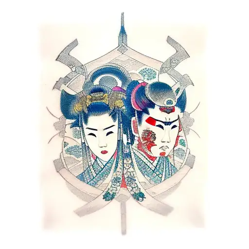 Female Samurai And Male Samurai
