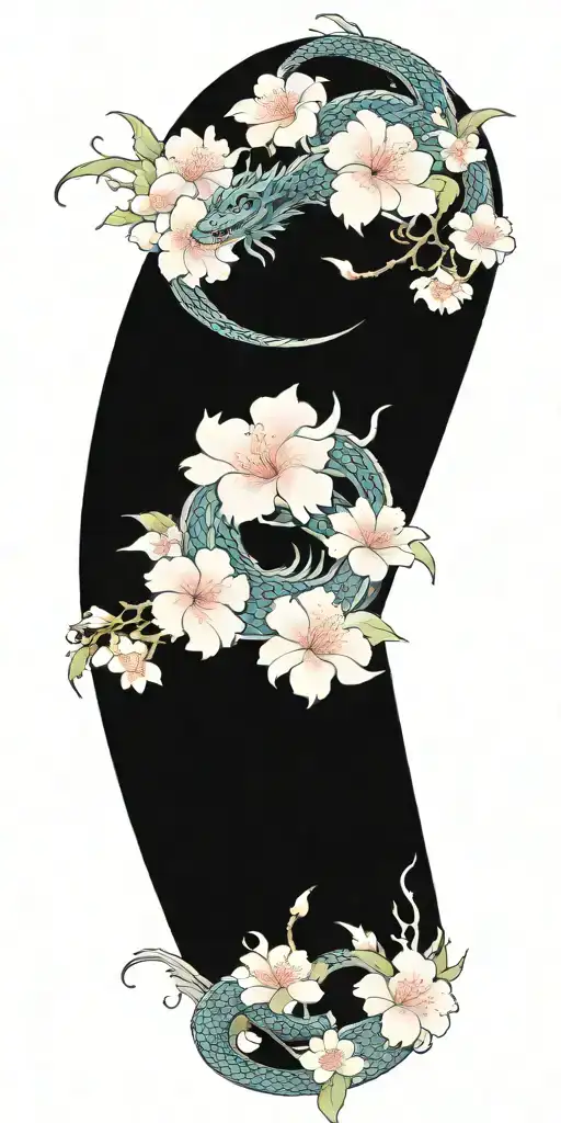 Dragon And Phoenix Cherry Blossom Petals Falling