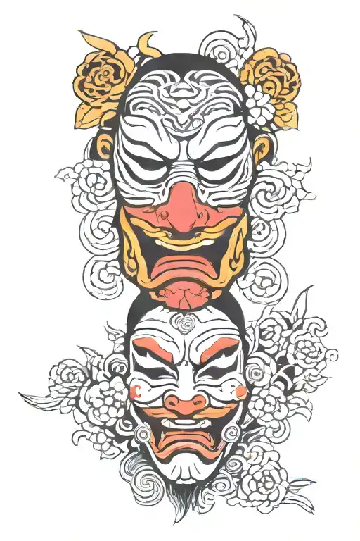 Japanese Masks Gang And Gueicha Chorando And Daughter