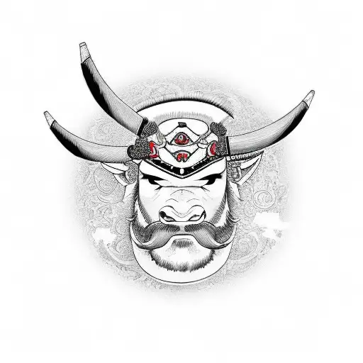 Samurai Cow With Devil Horns And Goatee And Moustache