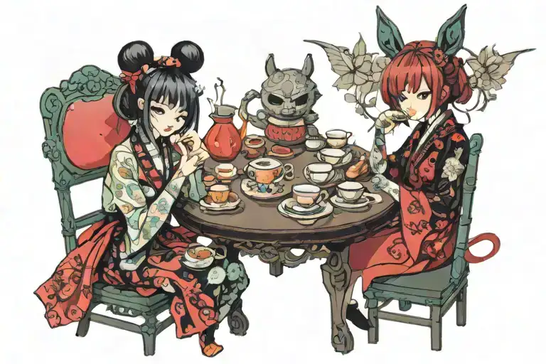 Cyberpunk Nightmare Girls Having A Teaparty