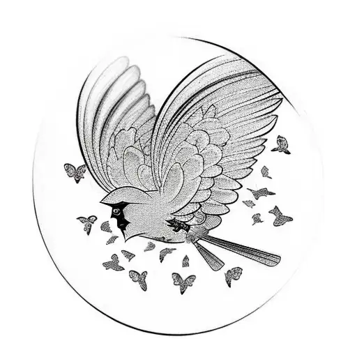 Cardinal With Butterflies