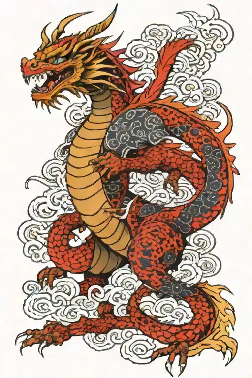 Dragon Around Samurai Warrior Standing Tall Amidst