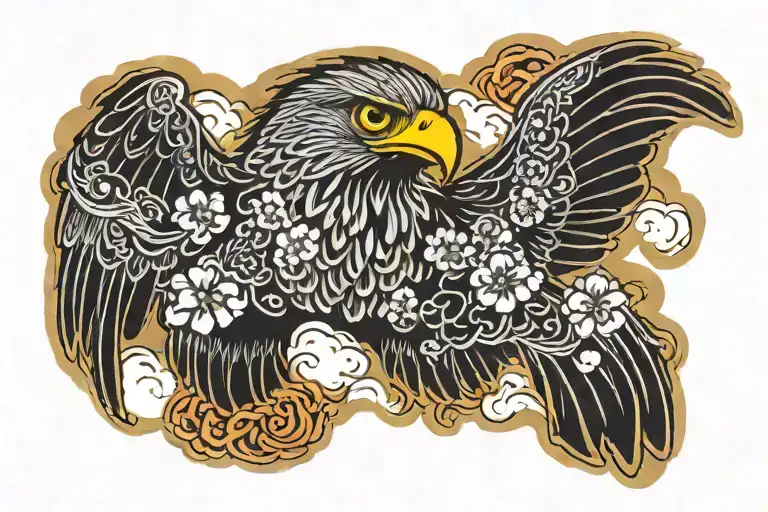 Hawk With Clouds In Black Ink