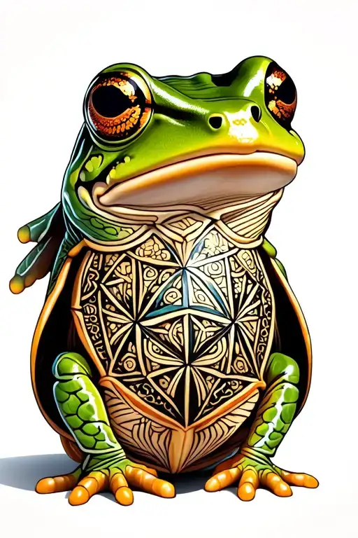 Frog Wearing A Turtle Shell With Sacred Geometry Patterns