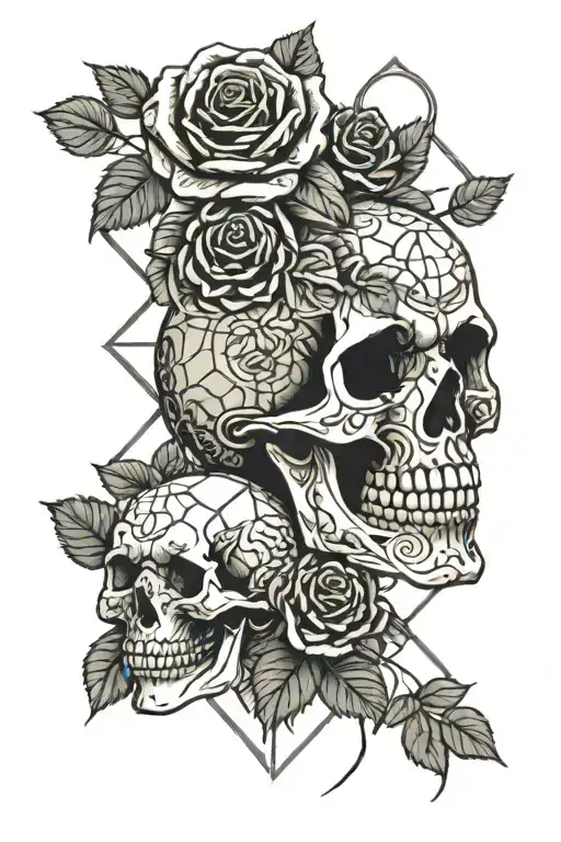 Rose And Skull With Geometric Background Black