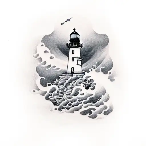 Lighthouse With Crashing Waves And A Dragon Crawling