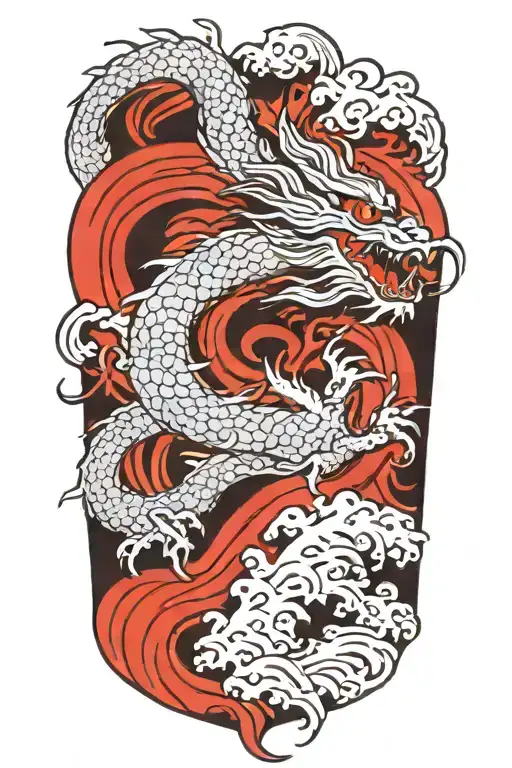 Spirit Dragon With Japanese Waves Crashing