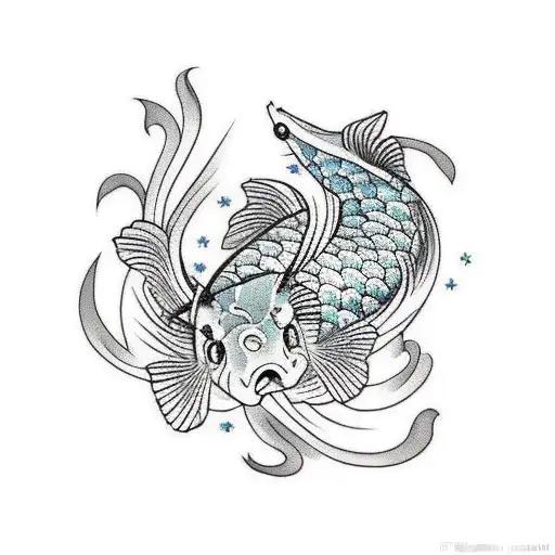 Koi Fish With Flower Crown And Little Stars