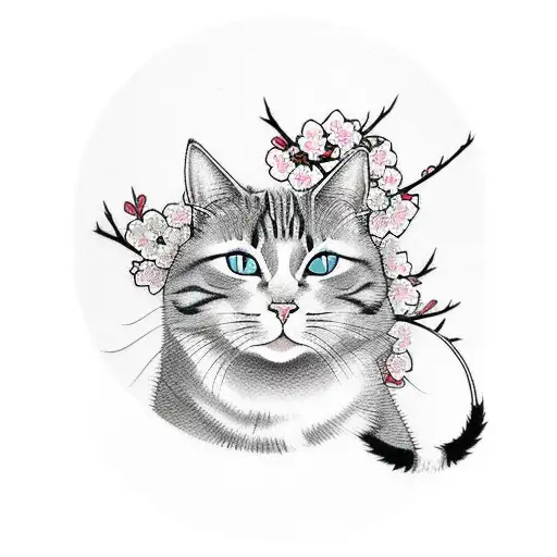Cherry Blossom And Cat
