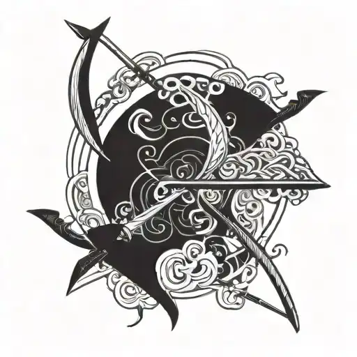 Black And White Japanese Bow And Arrow For The Chest
