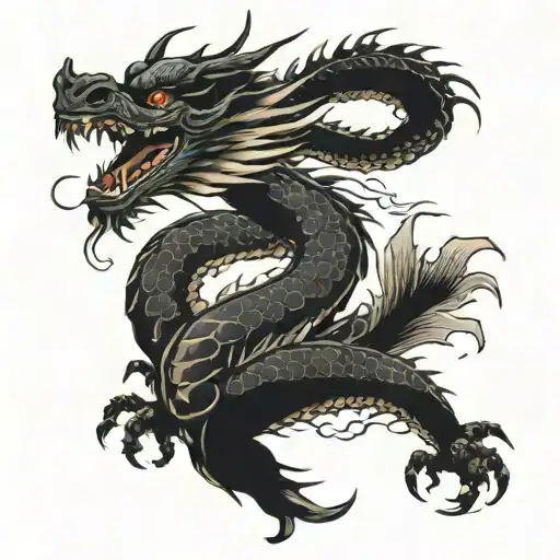 Black Dragon With A Cross Tattoo
