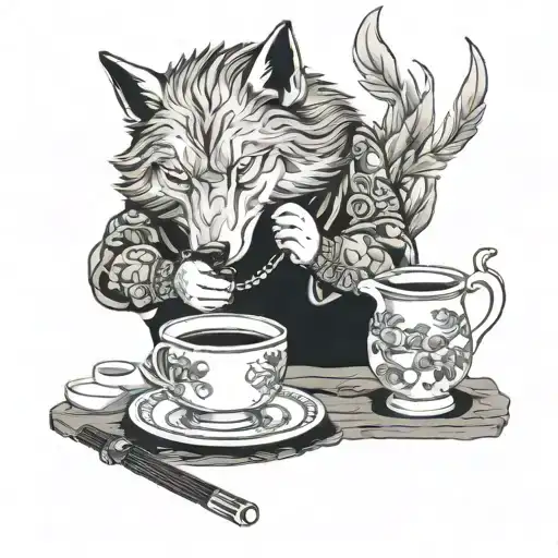 Wolf Weaing Sneakers And Drinking From A Tea Cup