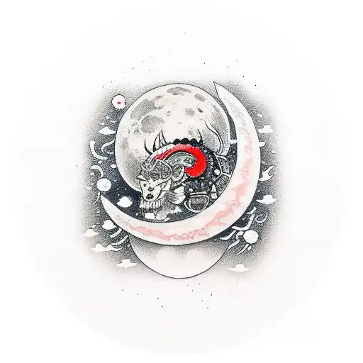 Blond Moon With Samurai Black And Red Colours