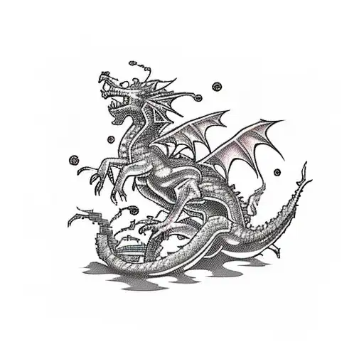 A Pixelated Dragon Emerging From A Retro Video Game Console