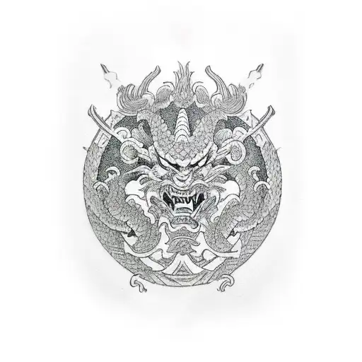 Samurai And Dragon And House