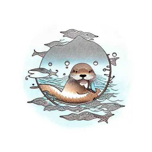 Otter Fishing In Lake