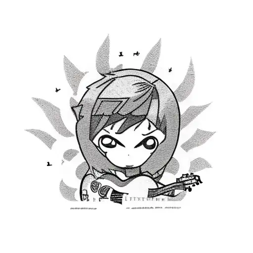 A Portrait Of Scott Pilgrim Playing Guitar With His Bandmates