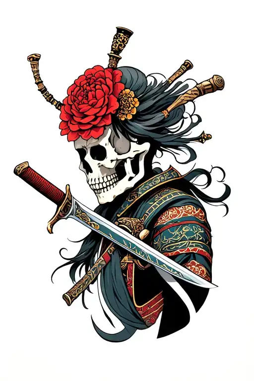 Sword Wich Pass Trought An Head Of A Skeleton Samurai