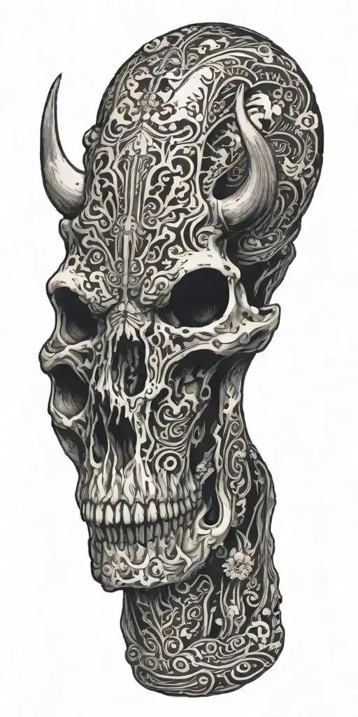 Cow Skull With Alien Skull Under