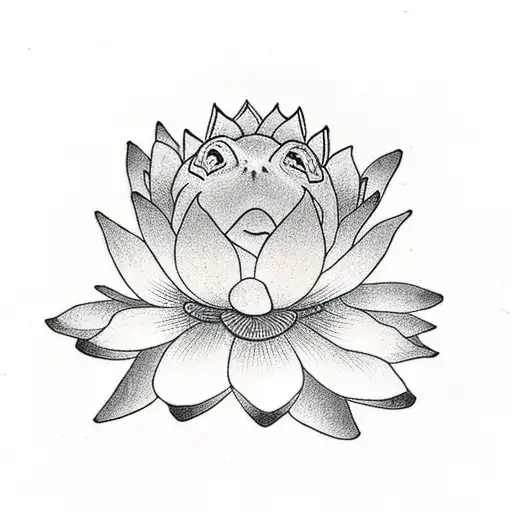 Frog With A Lotus Flower Hat On Its Head