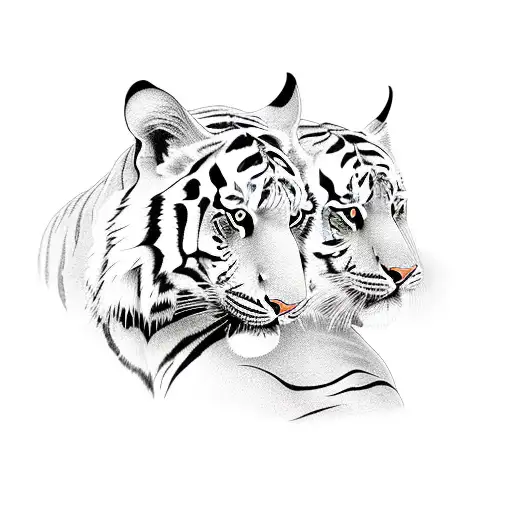 Side Profile Of Two Tigers Facing Each Other One Black And White And The Other Coloured