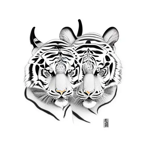 Two Tigers Facing Each Other One Black And White And The Other Coloured
