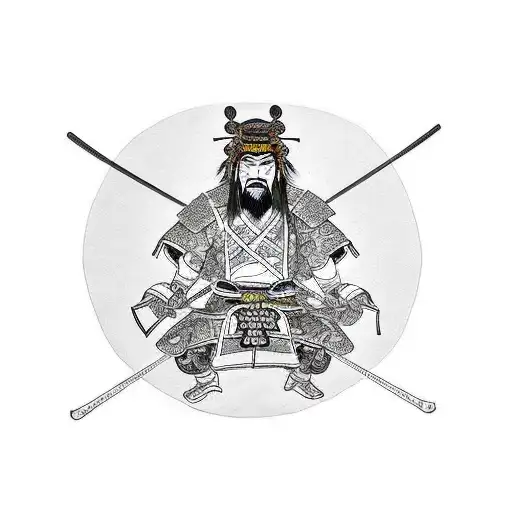 Samurai With Foo Dog Under His Feet