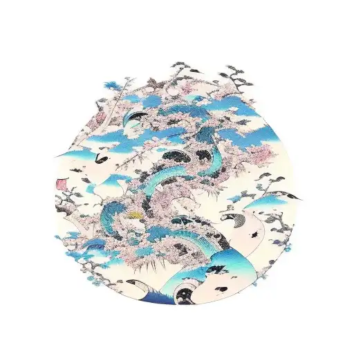 Incorporate Birds And Japanese Culture Into An Abstract Nature Scene