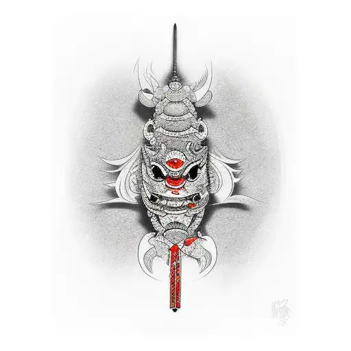 One Single Katana With Coy Fish