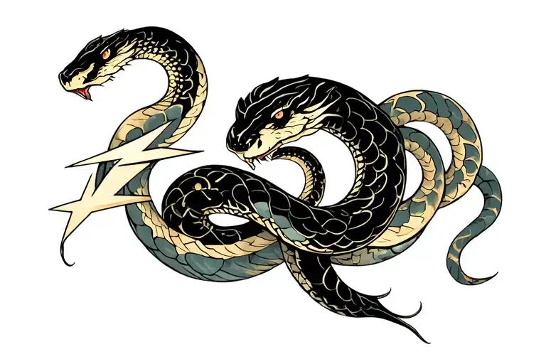 Lightening Bolt Intertwined With A Snake