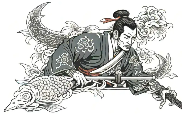 Samurai With Koi Fish