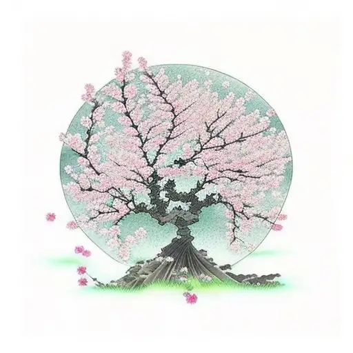 Sakura Tree With Butterflys Tattoo